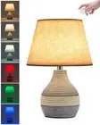 Cordless Table Lamp with Timer Dimmer Linen Shade Remote Control Small Batter...
