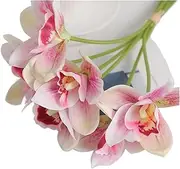 Eaissy 1 Bundle/6 Artificial Cymbidium Orchid Artificial Flowers European Style Home Desk Decoration Hotel Wedding Decoration Cymbidium Orchid Artificial Flower(Pink Purple)