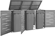 Triple Wheelie Bin Shed 207x77.5x112.5 cm, Stainless Steel, Lockable Garbage Bin Storage, Anti-Rust, Anthracite, Air Circulation Design