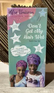 Afro Unicorn Swim Cap Set 2 Pack Watertight Seal Unique Divine Magical B6