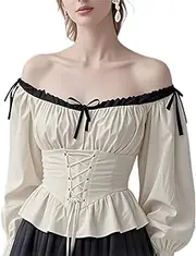 Renaissance Costumes Shirt Women Peasant Blouse Off-Shoulder Tops Halloween Medieval Pirate Costume women