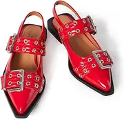 [Lunhonk] Slingback Flats Ballerinas Flats Buckle Ballet Flats for Women Wide Welt Squared Block Heel Dress Shoes