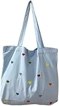 CENZICOM Canvas Tote Bag with Pocket Reusable Soft Grocery Cloth Bag Floral Shoulder Bag with Little Love Pattern for Beach Travel Shopping