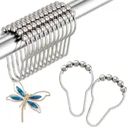 12PCS Shower Curtain Hooks,DIY Dragonfly Pendant Decorative Silver