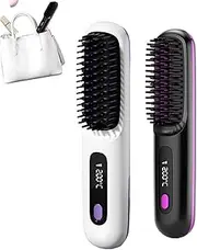 Portable Straightener Brush, Numoya Go Brush Pro, Hot Comb Cordless Straightener, Rechargeable Mini Hair Straightener for Women, Fast Heating Travel Hair Styling Tool Black&White