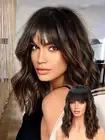 Black Mixed Brown Wig with Bangs Short Bob Wavy Wigs Synthetic Curly Wig for ...