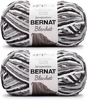 [Bernat] Blanket Super Bulky Acrylic Yarn - 2 Pack of 300g/10.5oz #6 Chunky Chenille Heavy Weight Yarn for Knitting and Crocheting, Amigurumi, Thick Blankets (Gray Storm, 220 Yards 2-Pack)