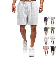[Generic] Zeanaturals Casual Men's Casual Linen Shorts, Linen Casual Elastic Waist Drawstring Lightweight Slim-Fit Shorts, White, Small