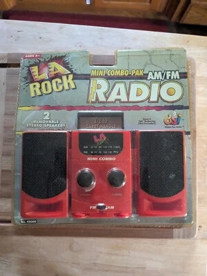 DSI 45009 Red LA Rock Radio AM/FM Radio W/ 2 Removable Speakers Mini Combo-Pak