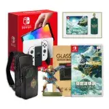 Nintendo Switch OLED款式主機 +王國之淚+側背包+貼+林克amiibo 送滑鼠墊+鑰匙包