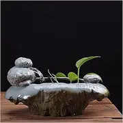 Tabletop Fountains Creative Ceramic Basin Tabletop Fountain Waterfall Tabletop Fountain for Indoor and Outdoor Table Desk Office Patio Ceramic Fountain Indoor Fountains
