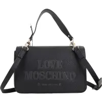 在飛比找Yahoo奇摩購物中心優惠-LOVE MOSCHINO 刺繡字母皮革手提斜背包(黑色)