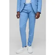 Mens Light Blue Slim Fit Fixed Waistband Suit Trouser