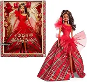 [Barbie] 2024 Holiday Dolls, Seasonal Collector Gift, Signature, Plaid Gown with Red Bow, Displayable Packaging, Light Brown Hair
