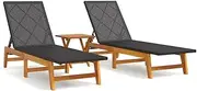 Camping Sunloungers Reclining Patio Chairs3 Piece Garden Lounge Set (Poly Rattan & Solid Acacia Wood)
