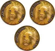 Lion of Judah Coin, Bulk Pack of 3, Man of God, Be Strong and Courageous, Antique Gold Plated, Challenge Coin, Joshua 1:11