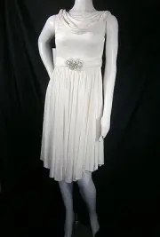 AMSALE WEDDING GOWN SHORT SIZE 4 LIGHT IVORY SILK CREPE L111 JENNA NWT $1,200