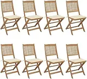 Folding Garden Chairs 8 pcs with Cushions Solid Acacia Wood Patio Chair
