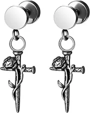 [Aroncent] Women's Earrings Silver Surgical Screw Piercing Ear Jewellery Flower Dog Claws Snake Snow Rosary Cross