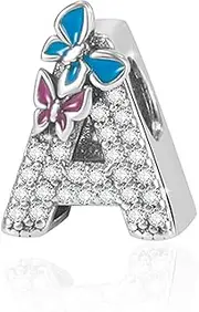[Su-Carata] S925 Sterling Silver A~Z Letters Charms with Cubic Zircon Stones