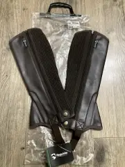 NEW Youth size large synthetic (easy-clean) half chaps. Brown.