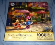 New Disney Thomas Kinkade 1000 Piece puzzle Mickey & Minnie Sweetheart Cafe Rare