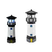 Solar Garden Lighthouse Statues With Rotating Lights Outdoor Decorations Crafts-Black