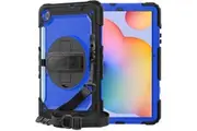 Samsung Galaxy Tab S6 Lite 10.4 inch 2020/2022/2024 Case with Screen Protector Hand Strap Stand & Shoulder Strap-Black&Blue