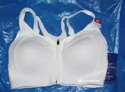 34DD Champion Motion Control Women's Sports Bra White B1525 Zip Front Wirefree