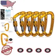 5 Pack of Snag-Free D-Shaped Climbing Carabiners - 25kN Heavy Duty Aluminum