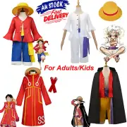 Adult Kids Anime One Piece Monkey D Luffy Cosplay Costume w Hat Halloween Outfit
