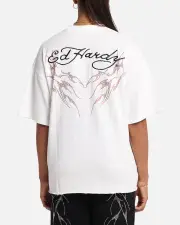 [ED HARDY] Ed Hardy Techno Rhinestone T-shirt Off White - Size M M Off White