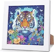 Tiger Diamond Art for Kids with Wooden Frame - Tigers Gem Art Kits, 5D Diamond Painting for Ages 6-12, Animals Full Drill Crystal Art Crafts for Girls & Boys Birthday Gift (18x18cm)