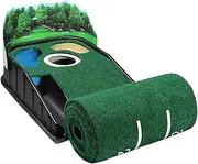 Indoor Outdoor Putting Green - Golf Practice Training Aid Mat,Solid Wood Base Luxurious Velvet Mat with Auto Ball Return, Indoor Outdoor Use Golf Accessories for Home