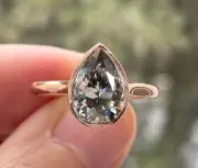 Sterling Silver Gray Moissanite Engagement Ring, Pear Cut, Promise Ring to Her