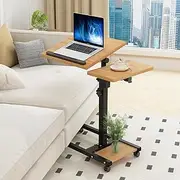 Laptop Desk Laptop Stand for Bed Portable Desk Overbed Bedside Table Mobile Rolling Foldable Table Adjustable Height with Locked Wheels & Mouse Pad for Bed Office Sofa