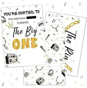 Fangleland The Notorious One Birthday Decorations, 25 Set of Black and Gold The Big One Theme Invitations with Envelopes, Hip Hop Theme 1st Birthday Invite Cards for One Year Old Party Supplies
