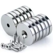 Strong 1" Countersunk Ring Magnets 5mm Thick Rare Earth Neodymium w/screws 10pcs