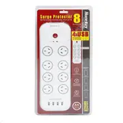 Huntkey SAC807 8 Outlet Surge Protected Powerboard with 4 USB Charging Ports Output:5V, 4A, total 10W [SAC807]