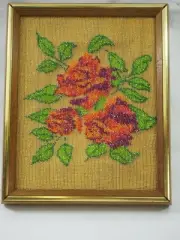Micro Beaded Floral Picture in Frame 9.5 x 11.5"