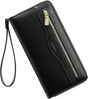 [Vulkitty] RFID Wallet for Women, Leather Large Billfold Clutch Wallets for Women, Long Ladies Wallet Purse with Wristlet, Women's Zippered Wallet with RFID-Blocker Protection, Lightweight
