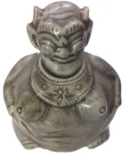 Ceramic Barong Bottle - Gray Color, Rare Collectible, Indonesian, 5 by 3 Inches