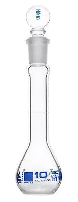 Eisco Labs 10ml Volumetric Flask, Class A - Blue Graduation, Glass Stopper
