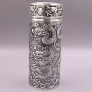 Fine Silver Pure 999 Vacuum Cup Dragon Insulated Water Bottle Tea Cup 150ML Gift