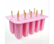 Popsicle Molds, 10-Cavity Popsicle Maker Mold Food Grade Silicone Popsicle Molds, Homemade Popsicles Ice Cream Mold, Ice Pop Molds With 50,Pink