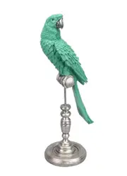 Singa Brass & Ceramic Parrot on Stand in Aqua