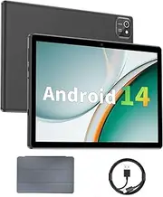 Tablet 10 inch Android 14 Tablets, 6GB RAM 64GB ROM 1TB Expand, Quad-Core Processor, 1280x800 LCD Touch Screen, WiFi 5, Dual Camera, BT5.0, 6000mAh Battery (Black)