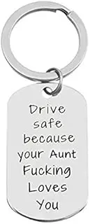 Niece Nephew Gifts from Auntie Aunt - Drive Safe Because Your Aunt Fucking Loves You Keychain for Nieces Nephews Christmas Birthday Gifts for Teens Driving Gift Key Rings