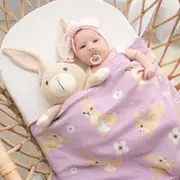 Living Textiles - Baby Blanket - 100% Cotton Whimsical Lilac Bunny