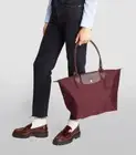 New Longchamp Le Pliage wine red rouge Top Handle Large L Tote Bag Leather Trim
